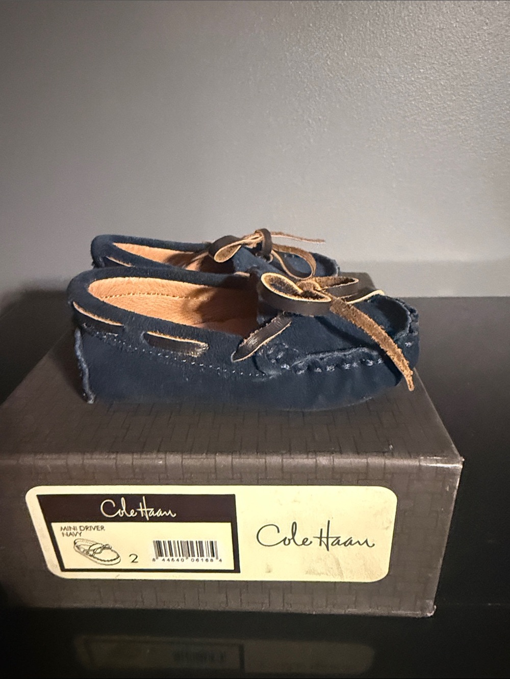 Cole Haan Kids Navy Suede Moccasins with Tan Laces